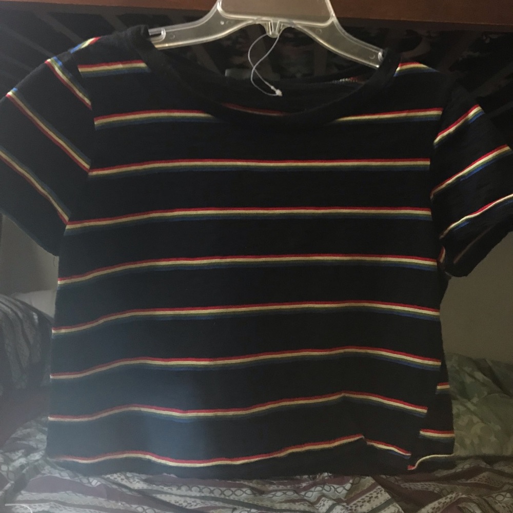 Black multicolored striped crop top